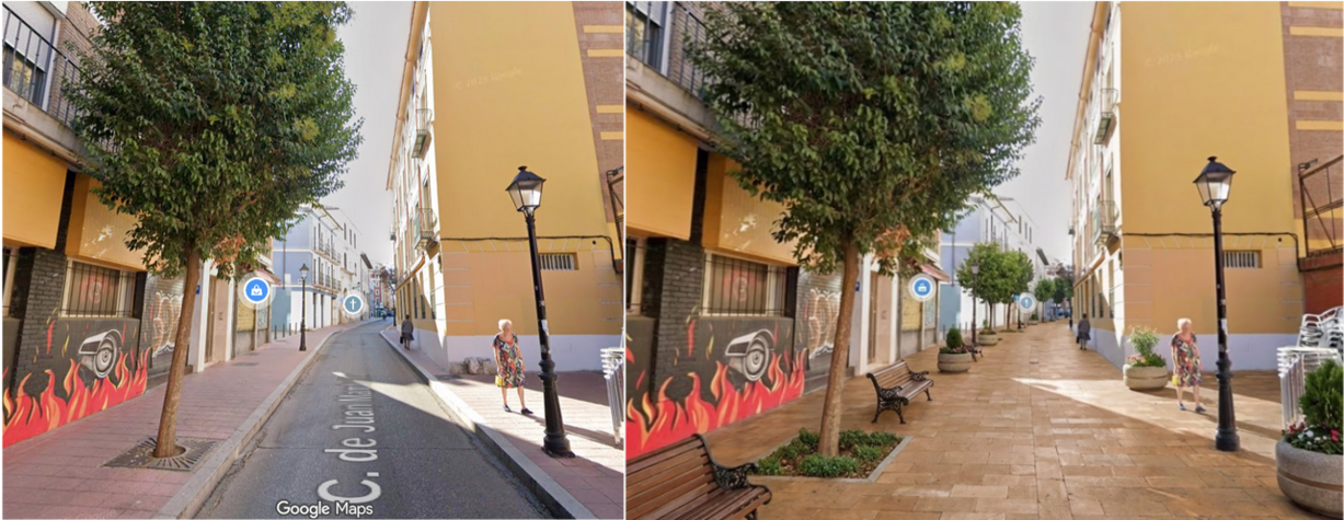 Aceras estrechas actuales en Juan Mambrilla y propuesta